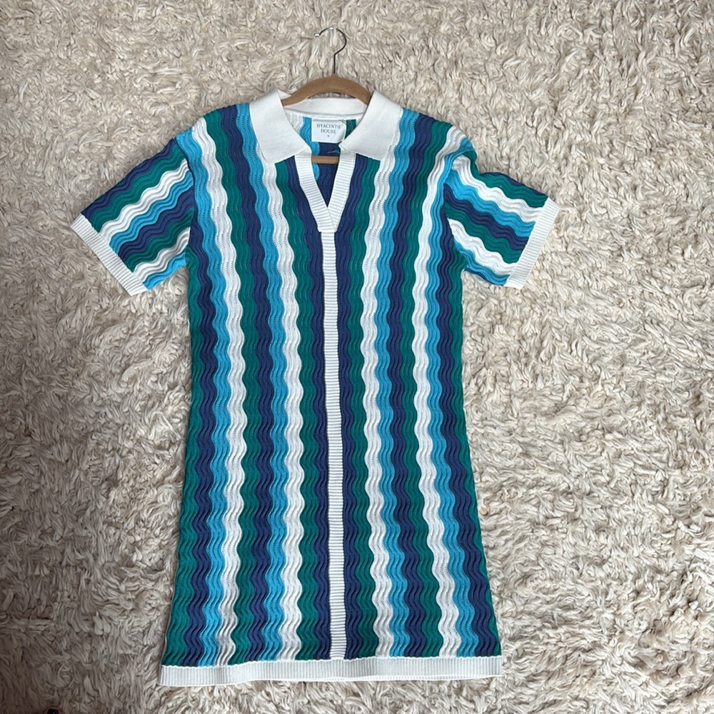 Hyacinth House Tuckernuck Aqua Wavy Sammie KnitStretch Mini Sweater Dress Size M